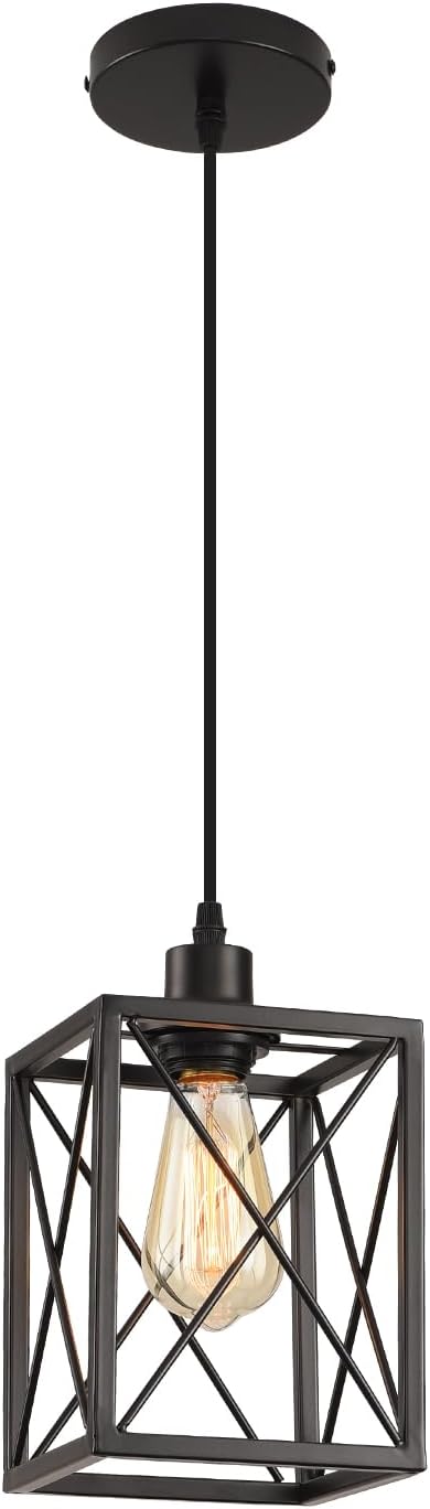 Lámpara colgante negra moderna, lámpara colgante ajustable, luces colgantes para isla de cocina (paquete de 1 lámpara colgante cuadrada)