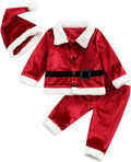 HEZIOWYUN Toddler Baby Boys Girls Santa Costume Velvet Long Sleeve Christmas Jacket + Long Pants +Xmas Hat 3pcs Sets (Santa Costume, 18-24M)