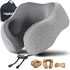 NapFun - Almohada de cuello para viajes, mejorada para viajar por avión 100% espuma viscoelástica para dormir y descansar durante los vuelos, accesorios portátiles para el avión en gris claro