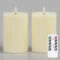 Zevanor Velas de Cera Real sin Llama 4x6 pulgadas, Marfil | Parpadeantes con Control Remoto y Temporizador, LED a Bateria, Pack de 2 para Decoracion