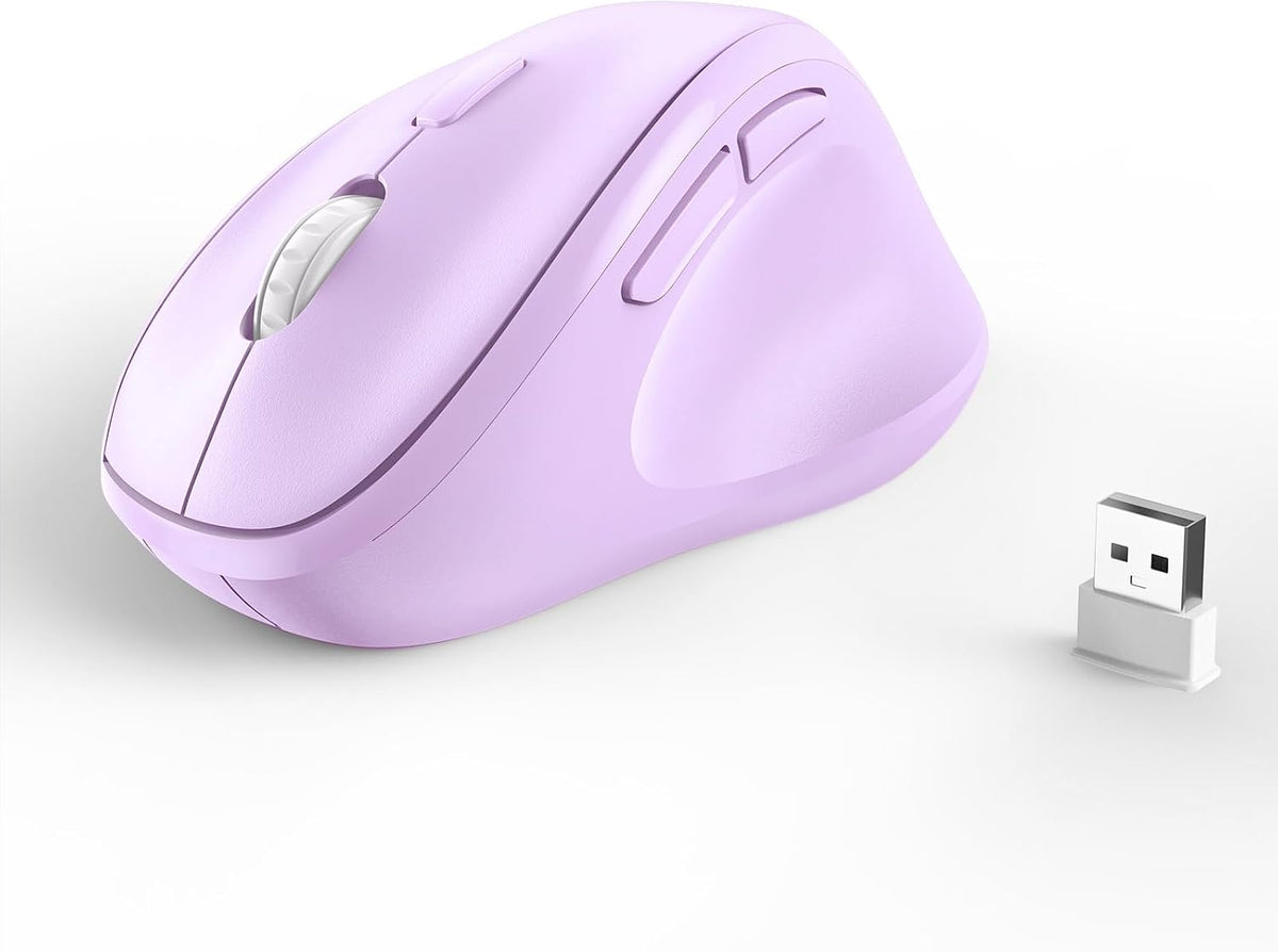 Ratón Inalámbrico Ergonómico Vertical Morado – Receptor USB, Clics Silenciosos, Hasta 1600 DPI, Pila AA, Para PC, Portátil y Sobremesa