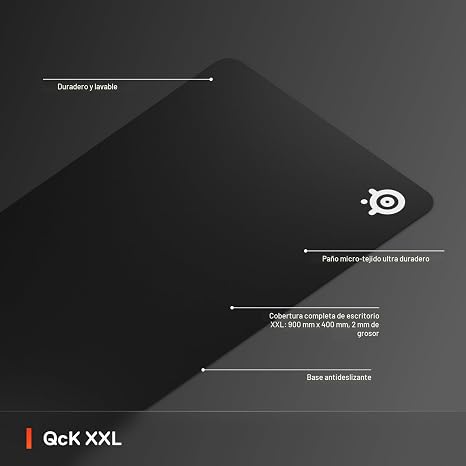 SteelSeries QcK - Alfombrilla de mouse para juegos, tela XXL, seguimiento de picos y estabilidad, alfombrilla de mouse para deportes electrónicos, nunca se desliza, cobertura completa del escritorio