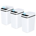 Paquete de 3 papeleras automáticas para baño Anborry, 2,2 galones, con sensor de movimiento, sin contacto, pequeñas y delgadas, con tapa, cubo de basura eléctrico inteligente y estrecho para dormitorio, sala de estar, oficina y cocina (blanco).