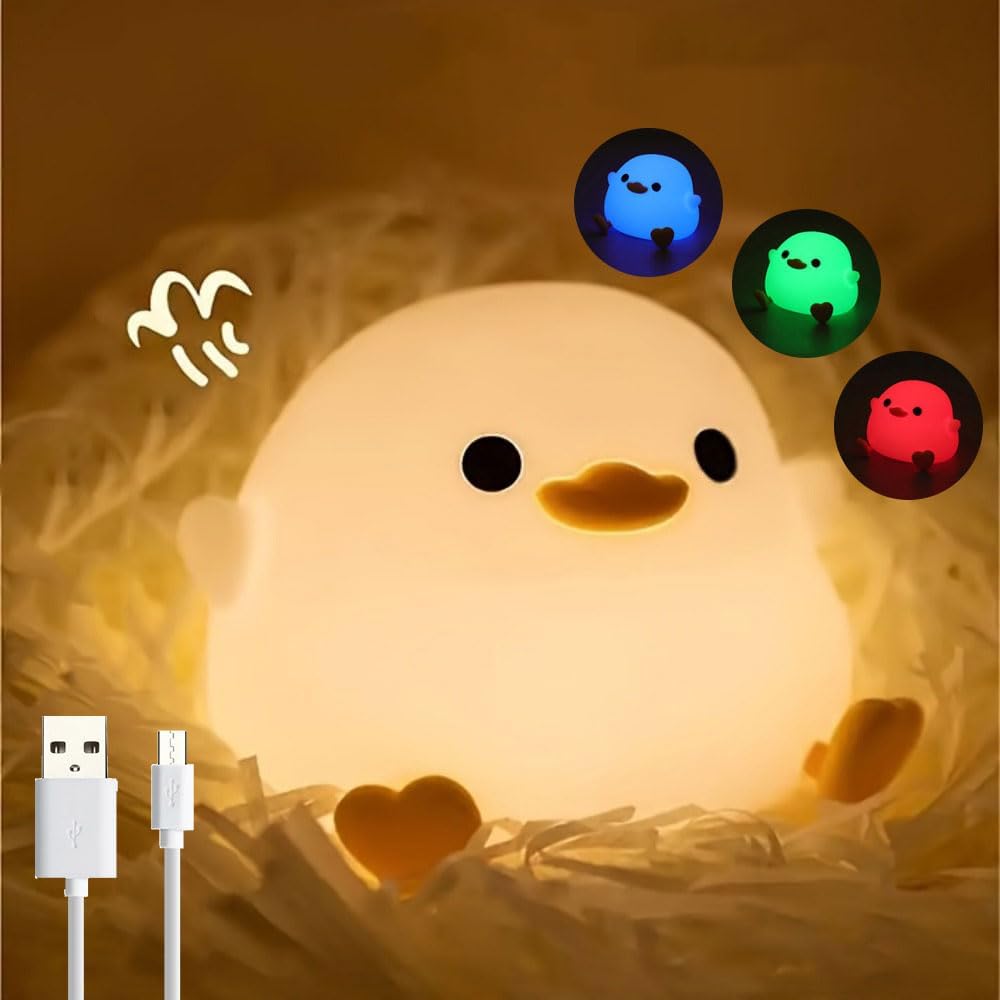 (SIN CABLE USB) IFTHFOUR Lampara de Noche DoDo Pato | Luz LED de Silicona Regulable, Recargable USB-C, RGB y Blanco Calido para Ninos y Habitaciones