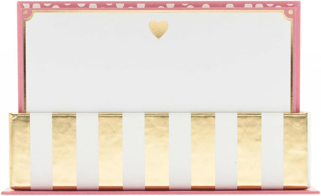 Tarjetas de notas planas Graphique Gold Heart: papelería con un adorable borde rosa suave y un corazón dorado impreso, 50 tarjetas y sobres a juego para notas de agradecimiento e invitaciones, 5.625" x 3.5"