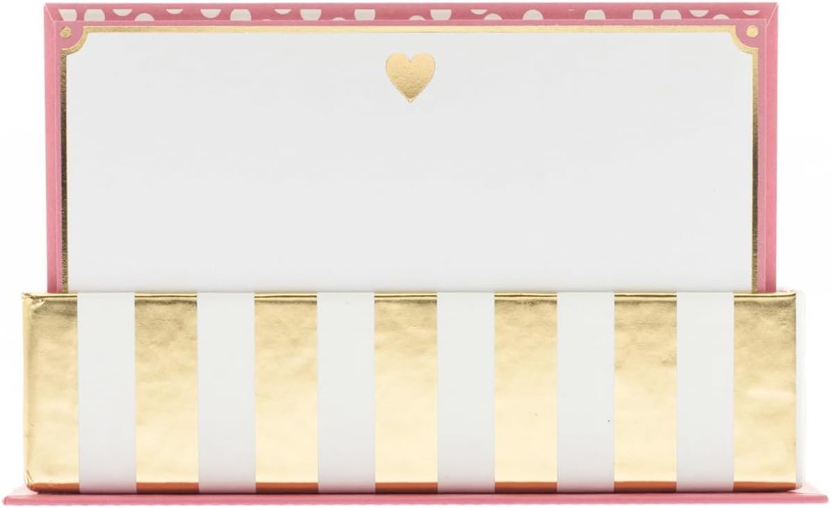 Tarjetas de notas planas Graphique Gold Heart: papelería con un adorable borde rosa suave y un corazón dorado impreso, 50 tarjetas y sobres a juego para notas de agradecimiento e invitaciones, 5.625" x 3.5"
