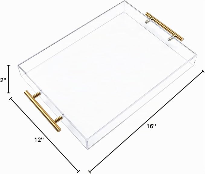 ⚠️ Le Falta 1 Tornillo de la Agarradera — Bandeja Acrílico Transparente 12x16" con Asas Doradas, Gran Capacidad
