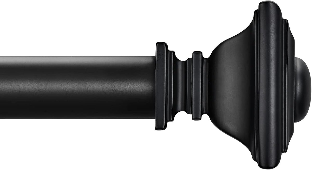 Barras para cortinas BRIAFOX NEGRAS para ventanas, longitud ajustable de 48 a 84 pulgadas, diámetro de 1 pulgada, barras para cortinas de ventana resistentes para interiores y exteriores con remates cuadrados clásicos.