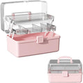 VIENE DOBLADO-Rainfordhoma Caja Organizadora 3 Niveles 32cm con Asa | Portátil Plegable para Manualidades, Maquillaje y Costura Rosa