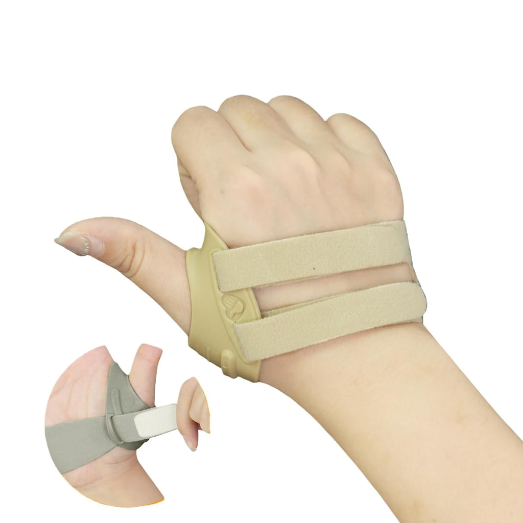 yuecan CMC Thumb Brace for Arthritis Pain,Thumb Stabilizer Splint with Memory Shape for Men and Women,Right Hand Brace Finger Splint for Support and Stability (Khaki-Left Hand, Large)