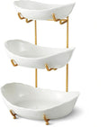 Frutero de cerámica para encimera de cocina, cesta de frutas de 3 niveles con soporte de metal, soporte de frutas escalonado para encimera, aperitivos, nueces, pasteles, postres, lindo (dorado, pequeño)