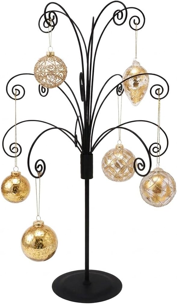 HOHIYA 20” Ornament Display Stand Metal Hanging Tree Holder for Christmas and Swarovski Glass Ornaments Black Finish Tabletop Easter Decoration