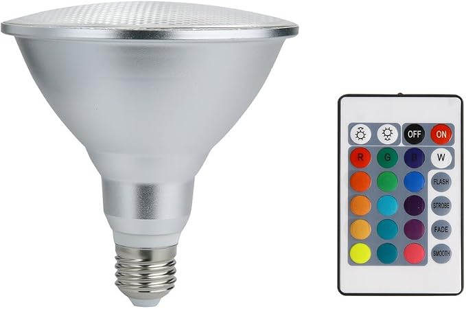 LED de colores, RGB + blanco frío E27 45 W 6000 K, control remoto de luz diurna, reflector LED para interiores y exteriores, lámpara de césped impermeable para el hogar, patio
