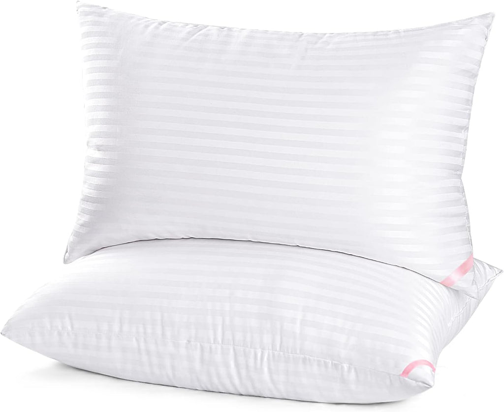 Almohadas de la colección EIUE Hotel para dormir, paquete de 2, tamaño Queen. Almohadas para quienes duermen de lado o boca arriba, rellenas de microfibra supersuave con relleno alternativo de plumón, 20 x 30 pulgadas.