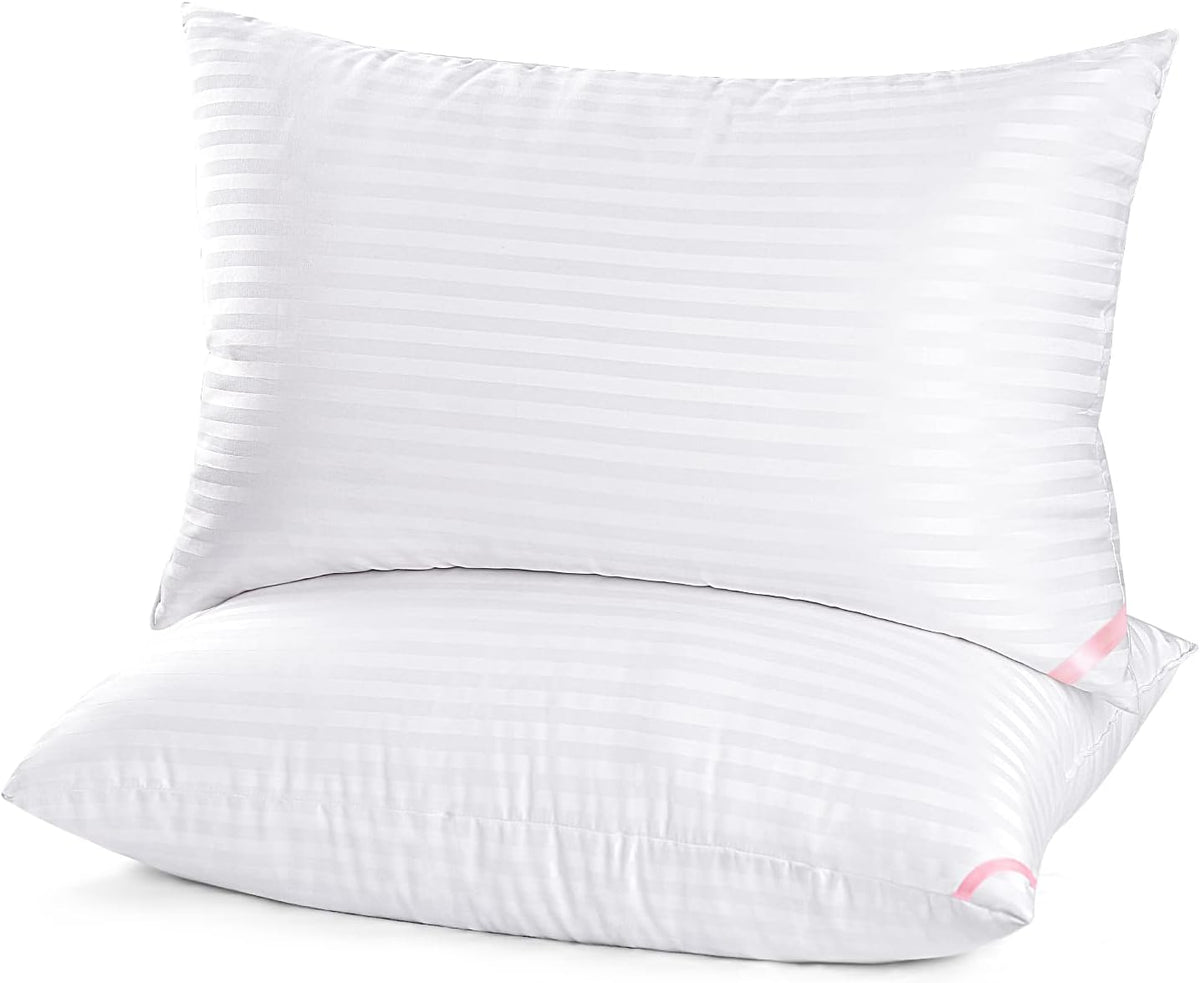Almohadas de la colección EIUE Hotel para dormir, paquete de 2, tamaño Queen. Almohadas para quienes duermen de lado o boca arriba, rellenas de microfibra supersuave con relleno alternativo de plumón, 20 x 30 pulgadas.