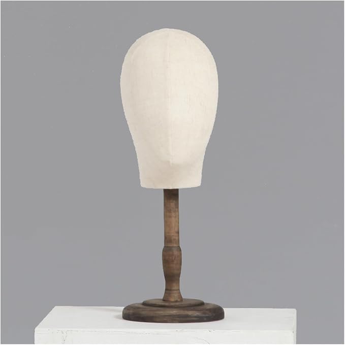 XPLKQXE Cabeza de lino de maniquí enchufable, base de madera maciza