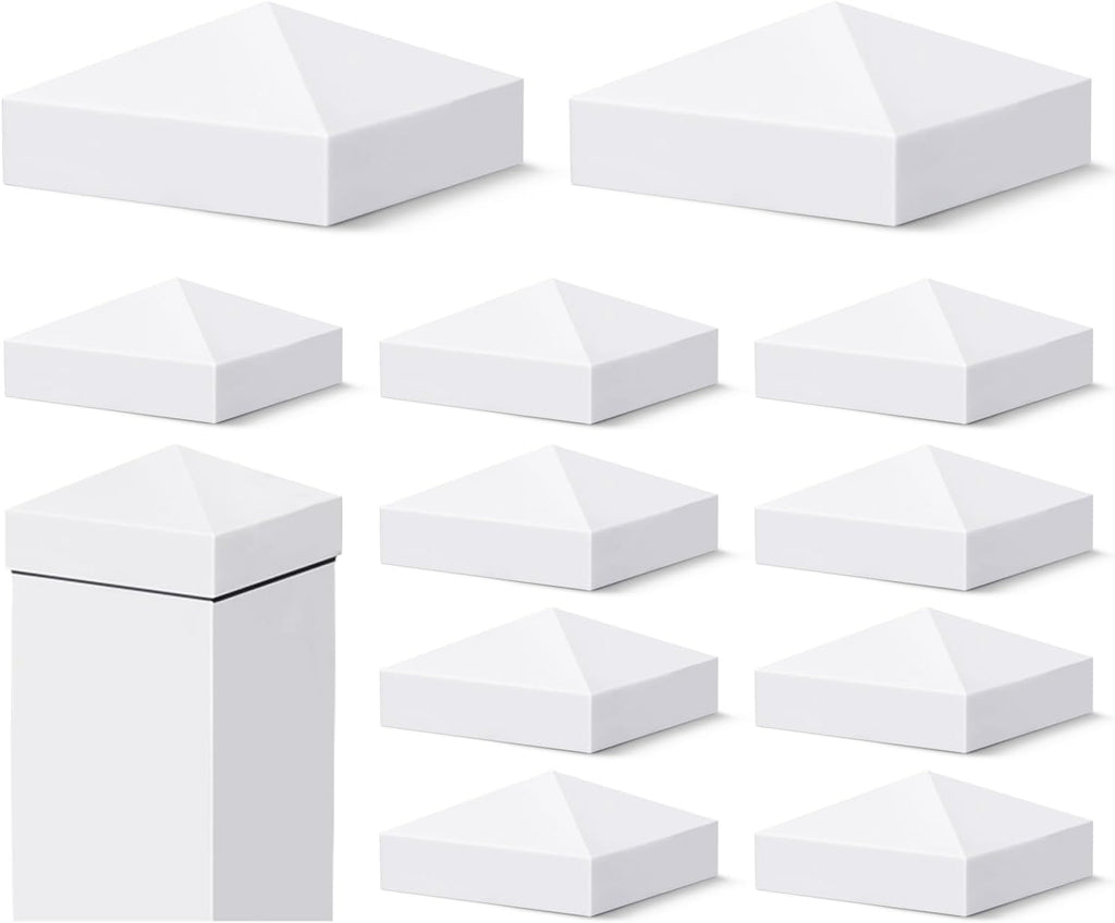 Gorras para Poste de Cerca VIVIDA – Pirámide PVC Blanco, 10x10 cm, Resistentes al Agua, Paquete de 12