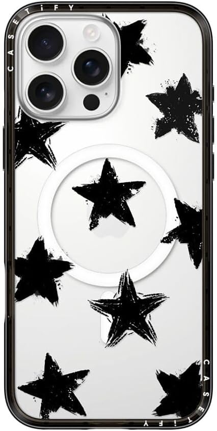 CASETiFY Funda Compacta iPhone 16 Pro Max | Delgada Compatible con MagSafe | Proteccion Militar 2X Caida 1.2m | Star Marks Negro Transparente