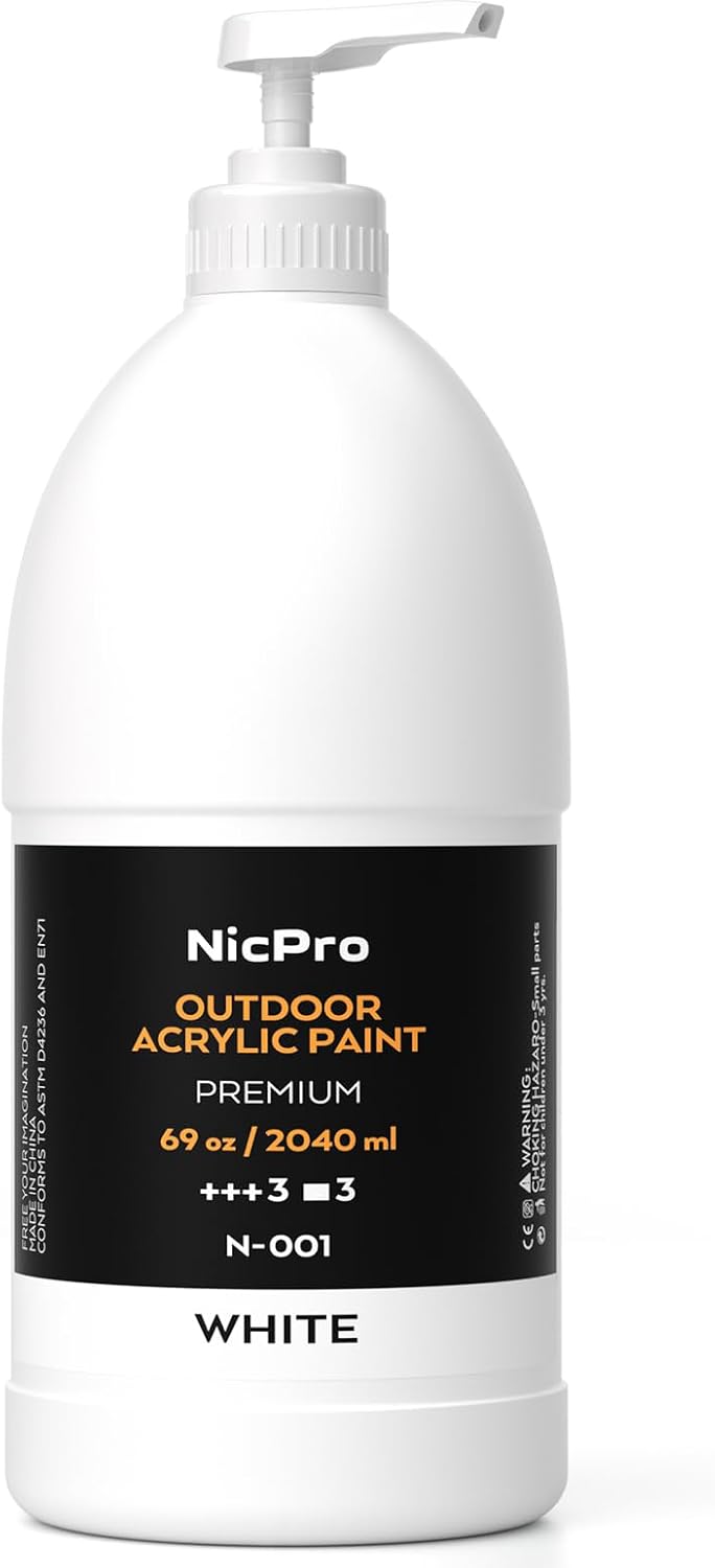 Set de pintura acrílica blanca grande para exteriores Nicpro (2040 ml). Suministros de pintura artística de alta calidad. Pintura multisuperficie no tóxica para lienzo, madera, cuero, tela, piedra, hormigón y paredes. Ideal para principiantes, artistas y