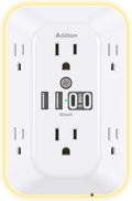 Extensor de enchufes con protector contra sobretensiones Addtam, divisor de 6 tomas con luz nocturna y cargador de pared USB de 4 puertos (2 puertos USB-C), regleta de enchufes múltiples para el hogar, la oficina y la residencia estudiantil.