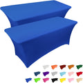 IVAPUPU Paquete de 2 manteles de 1,8 m (6 pies) para eventos rectangulares, elásticos, azul marino, lavables, de spandex, protectores de mesa para fiestas, bodas, cócteles, banquetes y festivales.