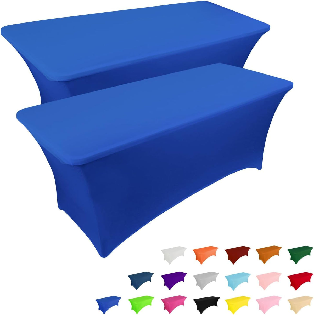 IVAPUPU Paquete de 2 manteles de 1,8 m (6 pies) para eventos rectangulares, elásticos, azul marino, lavables, de spandex, protectores de mesa para fiestas, bodas, cócteles, banquetes y festivales.
