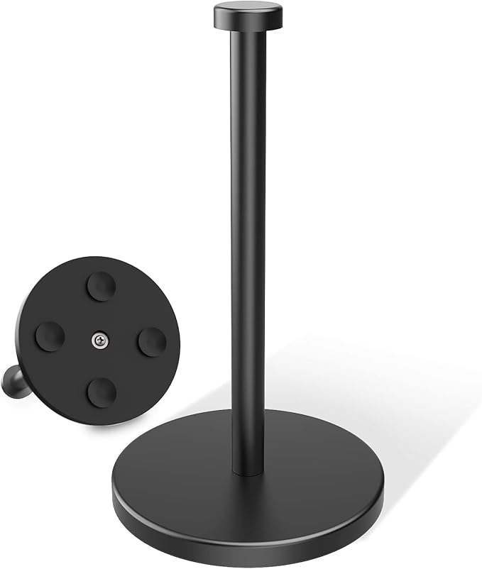 VEHHE Soporte para toallas de papel negro para encimera, soporte para toallas de papel de acero inoxidable con base pesada y ventosas para cocina y baño