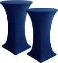 HolidayIdeas Cocktail Table Covers, 2 Pack - Fitted Stretch Spandex Square Corners Cocktail Tablecloths (Navy, Fit for 30"-32" Diameter x 43" Height Tables)