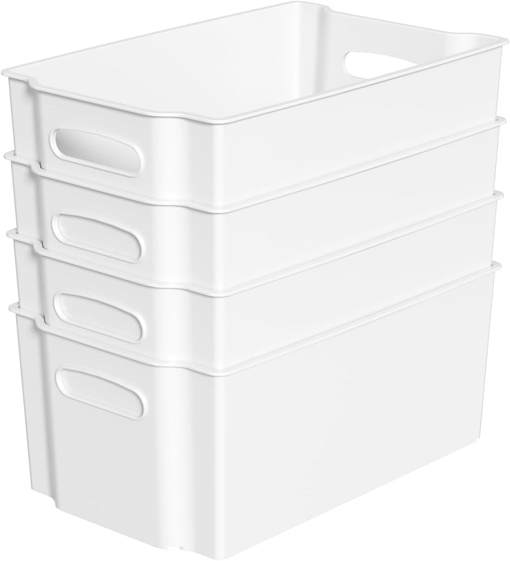 Hommp Pack 4 Organizadores de Plastico Abiertos | Cestas de Almacenamiento para Despensa y Alacena Blanco