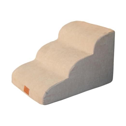 Escalera para perros con funda extraíble, esponja de alta densidad para gatos y gatitos, para el hogar, la cama y el coche, 3 peldaños, color beige