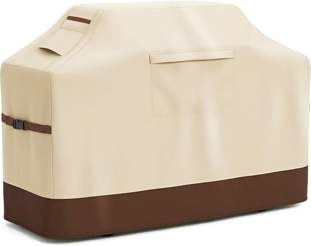 Vailge Cubierta para Parrilla de Exterior | 147 cm | Impermeable y de Alta Resistencia 600D | Resistente a UV, Polvo y Desgarros | Para Weber, Brinkmann, Char-Broil y Mas | Beige