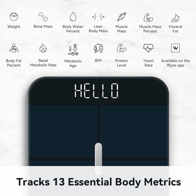 Wyze Smart Scale X – Báscula Inteligente Digital | Peso, IMC, Grasa, Masa Muscular y Ritmo Cardíaco | Sincroniza con Apps | Negra