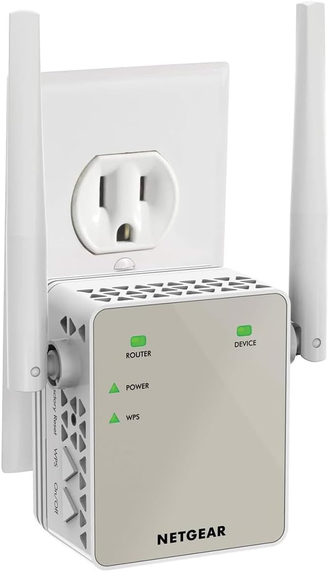 Extensor de Rango WiFi NETGEAR EX6120 | Hasta 1500 pies2 y 25 Dispositivos | AC1200 Doble Banda | 1.2 Gbps | Enchufe Pared