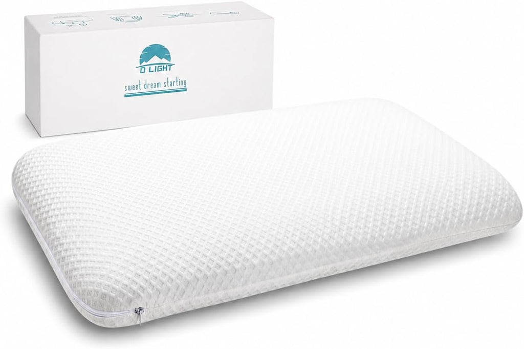 Almohada de espuma viscoelástica DLIGHT BD Slim de 8 cm para dormir boca abajo: delgada, plana, suave pero con buen soporte para quienes duermen boca abajo, boca arriba o boca abajo.