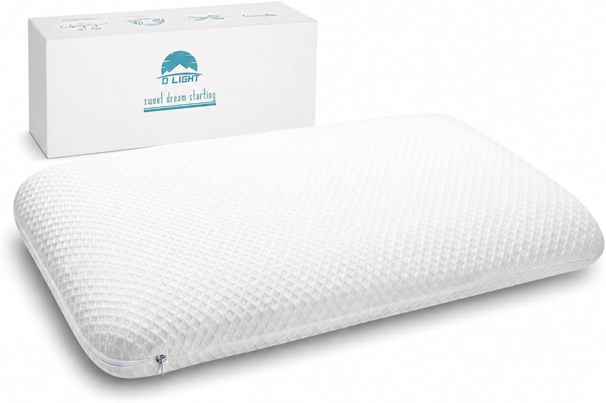 Almohada de espuma viscoelástica DLIGHT BD Slim de 8 cm para dormir boca abajo: delgada, plana, suave pero con buen soporte para quienes duermen boca abajo, boca arriba o boca abajo.