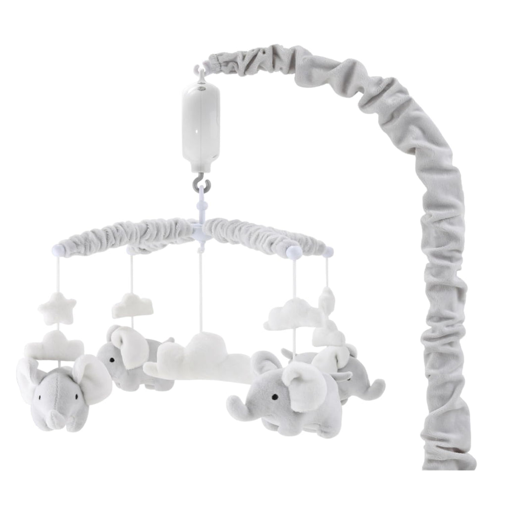 Móvil de cuna Peanutshell para niñas o niños: móvil musical gris suave con 12 canciones de cuna, adorable elefante gris para decoración de habitación infantil. 