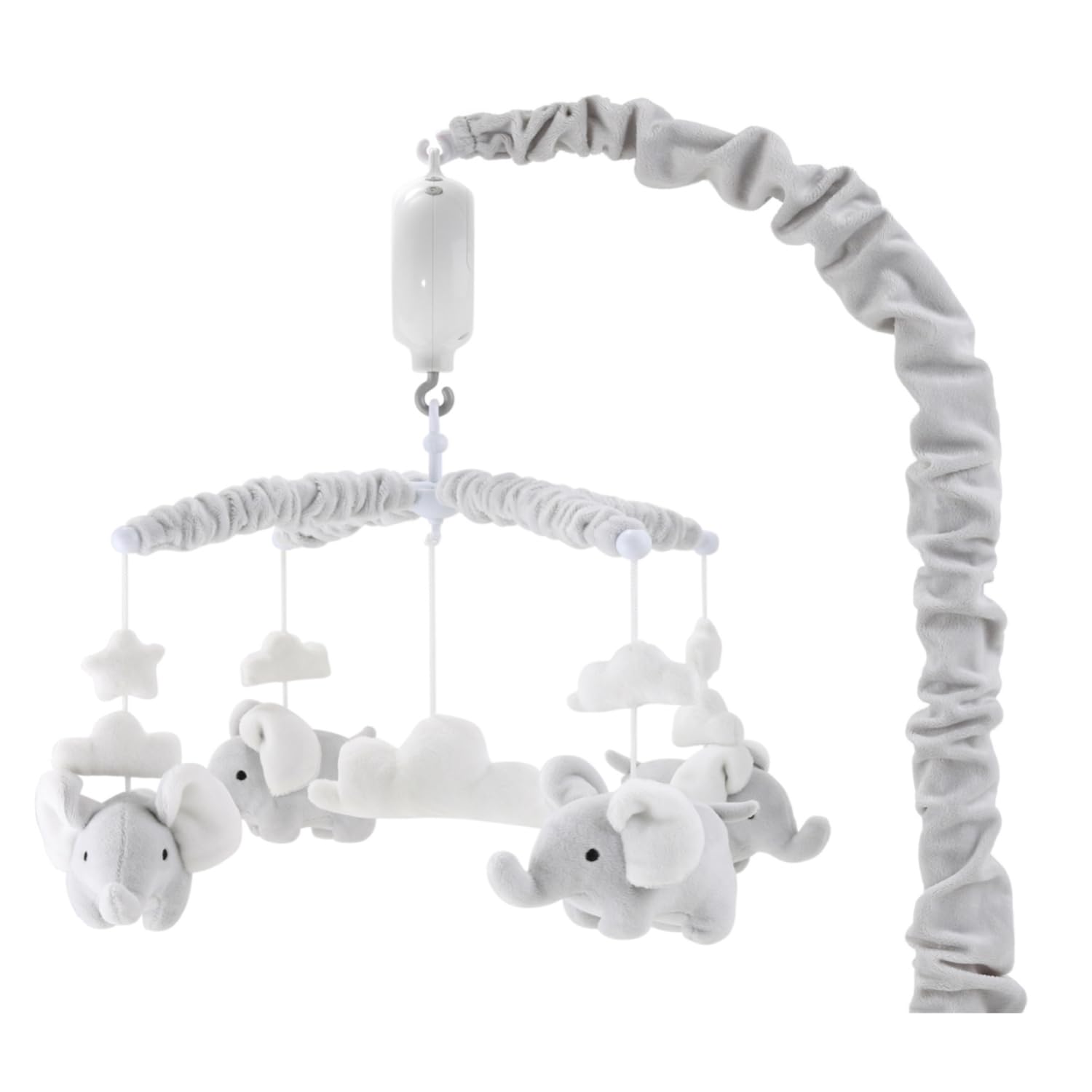 Móvil de cuna Peanutshell para niñas o niños: móvil musical gris suave con 12 canciones de cuna, adorable elefante gris para decoración de habitación infantil. 