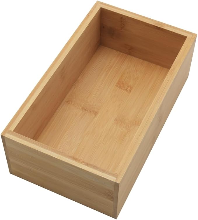 Cajas de almacenamiento de bambú sin asa, almacenamiento de organización para cocina, sala de estar, baño, oficina, pequeñas