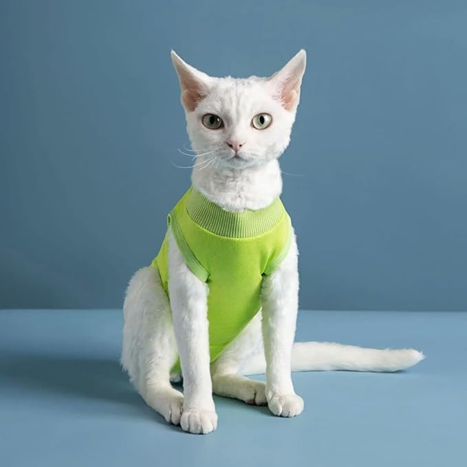 Traje de ropa para gatos para perros pequeños, para después de la cirugía, heridas, antilamidas, cuello ajustable, pijama para gatito