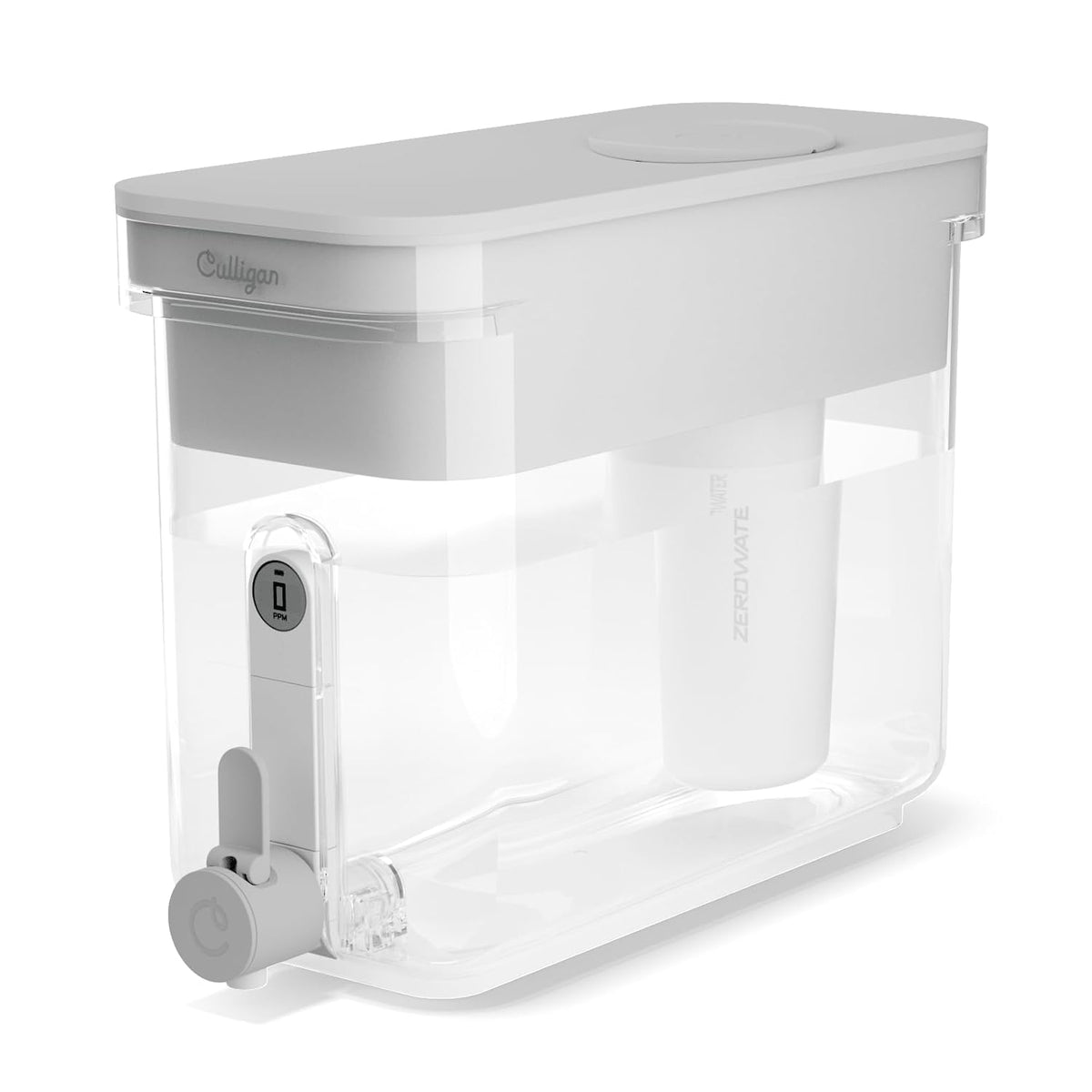 Dispensador de agua con filtro Culligan de 32 tazas con tecnología ZeroWater: incluye un filtro de agua avanzado de 5 etapas, certificado para reducir el plomo, los PFAS totales (sustancias químicas persistentes), el mercurio, el flúor y el cloro.