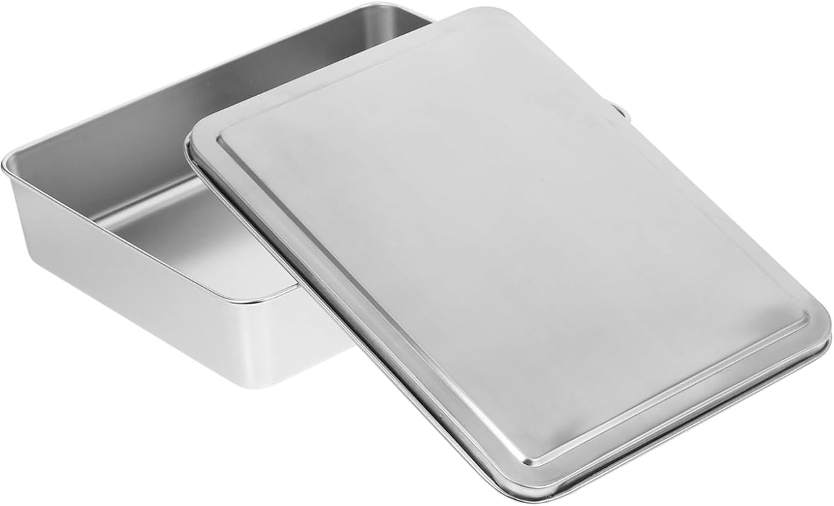 USADO-Cabilock Molde de Acero Inoxidable para Tiramisú con Tapa | 11.02x8.66x2.36 pulgadas | Recipiente para Pasteles, Repostería y Postres DIY
