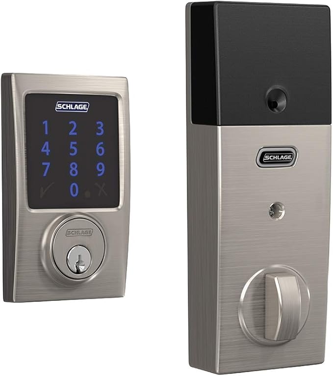Schlage Connect BE469ZP CEN 619 - Cerradura de seguridad inteligente con alarma incorporada, moldura Century en níquel satinado