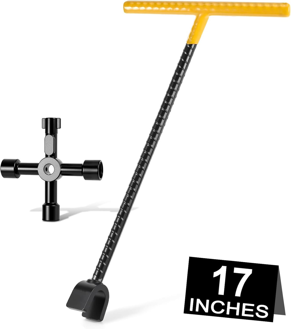 Vorrogg Llave para Medidor de Agua 3ra Gen 17 Pulgadas | Llave de Utilidad de 4 Vias | Mango en T de Acero Reforzado y Cabeza en U para Valvulas Subterraneas