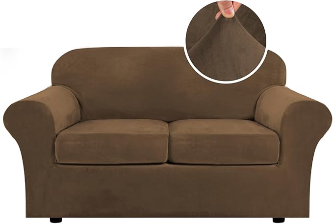 H.VERSAILTEX Funda de Sofá Velvet Plush 3 Piezas — Loveseat hasta 72", Color Bronze Brown