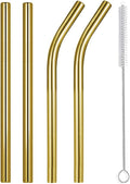 Vinaco Pajillas Grandes para Batidos Acero Inoxidable Dorado – Pack 5 Piezas (4 Pajillas + 1 Cepillo)
