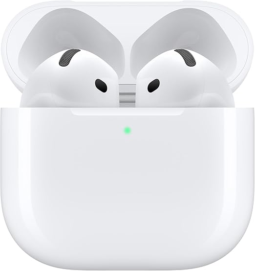 Apple AirPods 4 auriculares inalámbricos, auriculares Bluetooth, audio espacial personalizado, resistente al sudor y al agua, estuche de carga USB-C, chip H2, hasta 30 horas de duración de batería