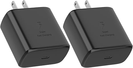 Cargador USB C de 45 W, bloque de carga súper rápida, cargador de pared tipo C, carga súper rápida 2.0 para Galaxy S26/S26 Ultra/S26+/S25/S25 Ultra/S25+/S24/S24 Ultra/S24+/S23/S23 Ultra/S23+/S22/Z plegable, paquete de 2