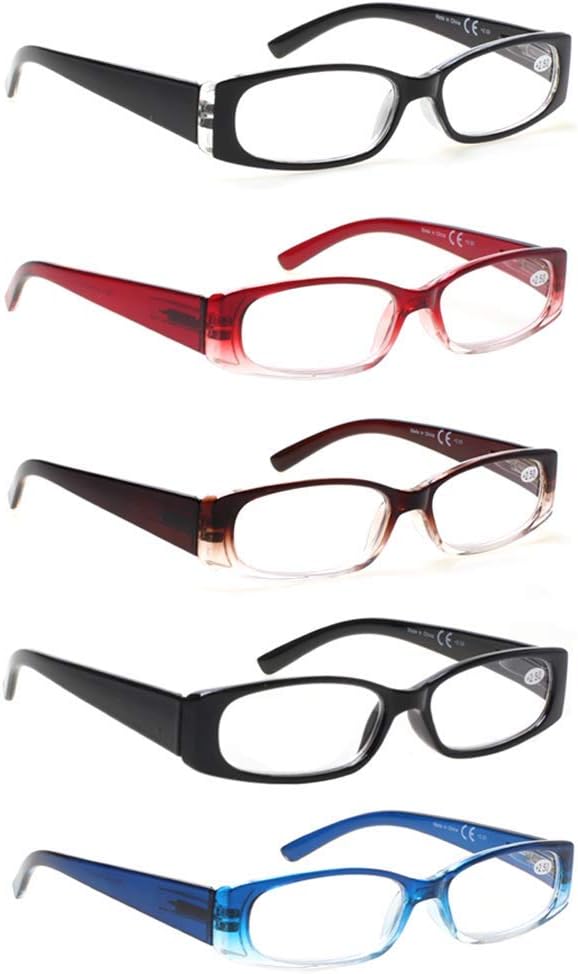 SIGVAN 5 Paquete Bisagra Resorte Gafas Lectura Rectangular Moda Calidad Lectores Hombre Mujer (5 Paquete Variado, 1.75)