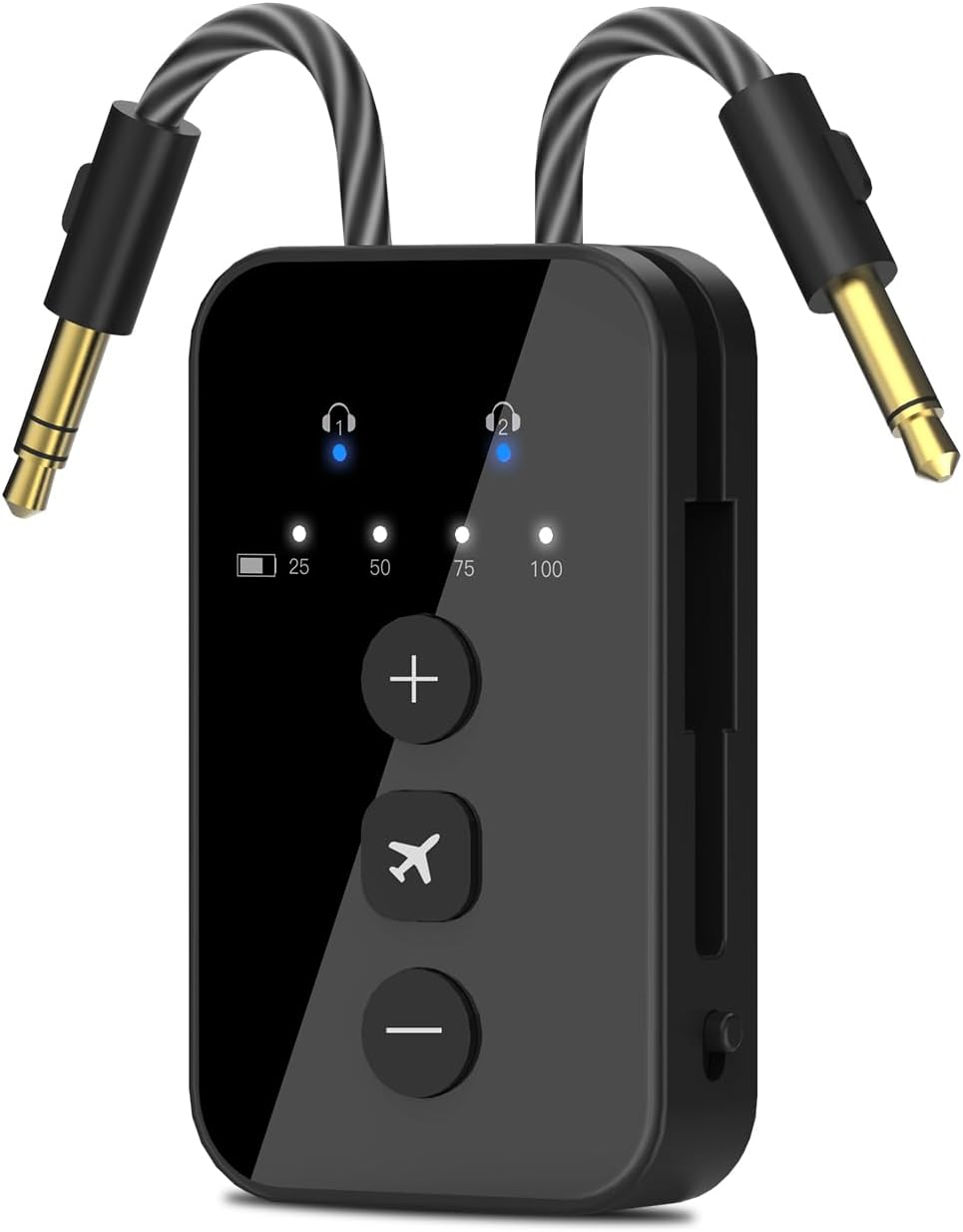Transmisor Bluetooth 5.4 iDIGMALL para avión para 2 AirPods o auriculares, adaptador de audio inalámbrico aptX adaptativo y de baja latencia, transmisor Bluetooth con conector AUX de 3,5 mm para TV, vuelos, viajes, gimnasio, 24 horas