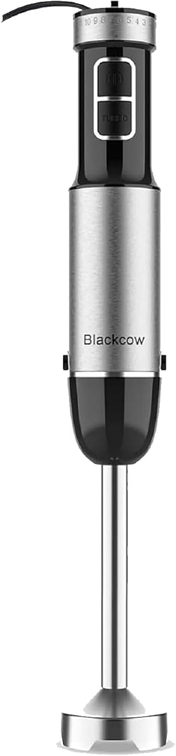 Batidora de mano Blackcow de 800 W con cuchillas de aleación de titanio, 12 velocidades y turbo. Ideal para batidos, sopas, papillas y purés. 